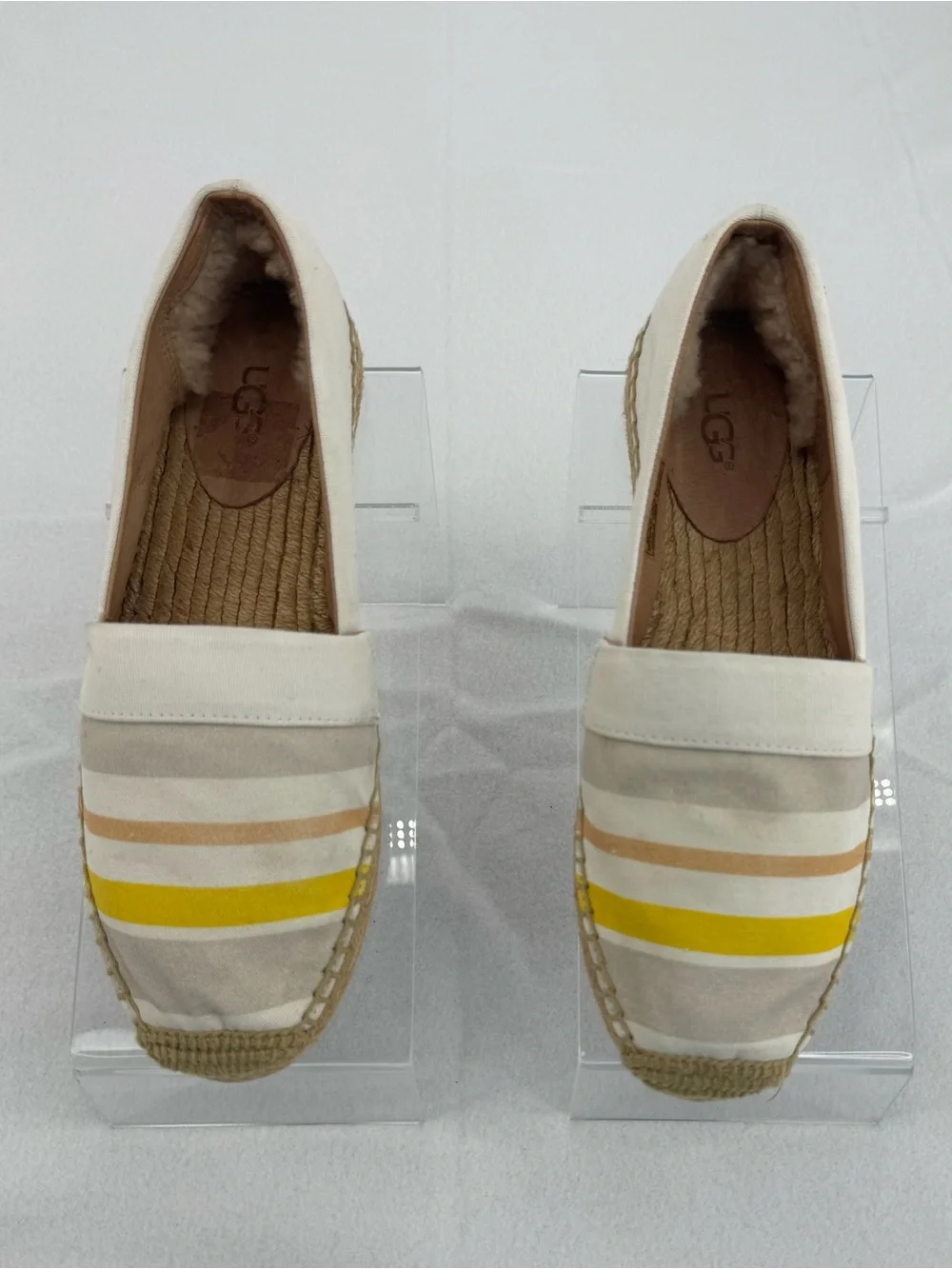 UGG Women’s Espadrille Slip-Ons in Cream with Yellow and Tan Stripes Size 7.5